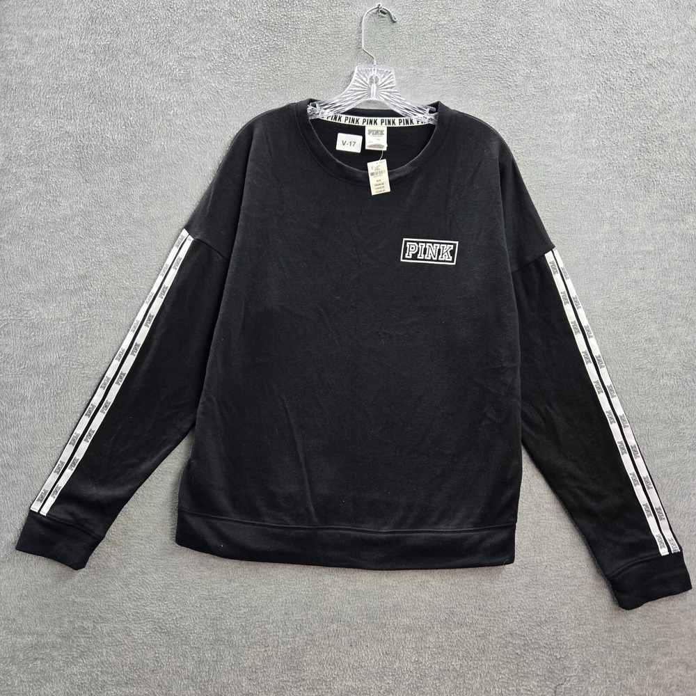 Pink Victorias‎ Secret Women Sweatshirt Medium Black Logo Campus Varsity